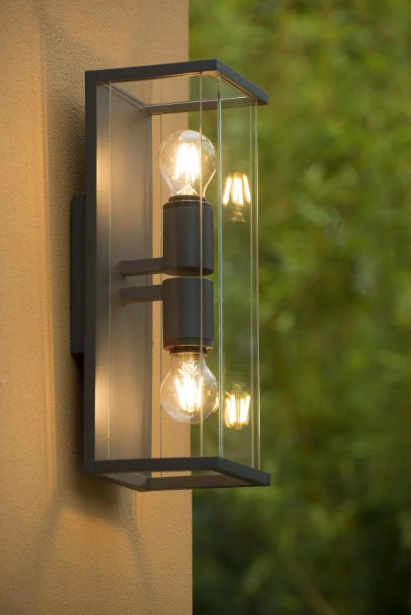 Lucide CLAIRE - Wall light Indoor/Outdoor - 2xE27 - IP54 - Anthracite - ambiance 1